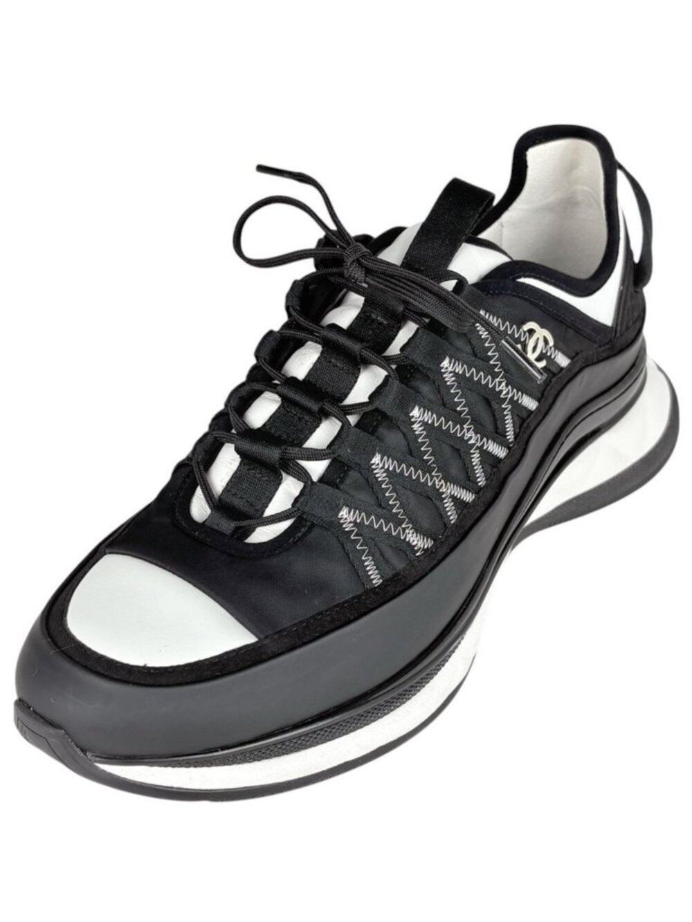 Chanel Shoes CC Logo Leather Black White